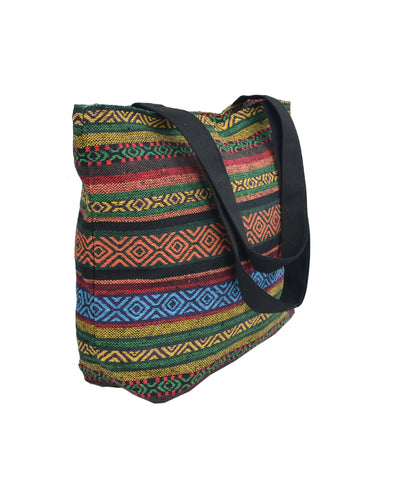 Multicolored Canvas shoulder Tote Bag with Colorful Embroidered Tribal Patterns