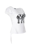 Ladies Short Sleeve Tops with Elephant Print T-Shirt