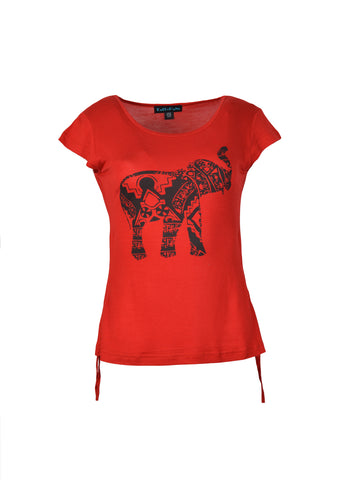 Ladies Short Sleeve Tops with Elephant Print T-Shirt