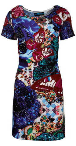 Abstract Pattern & Rhinestones Patch Dress. - craze-trade-limited