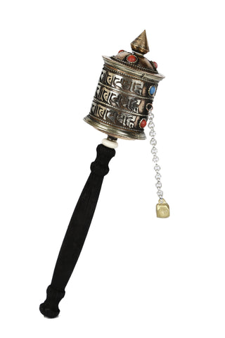 Tibetan Hand Held Prayer Wheel with Green Protective Pouch- 20cm-(CS-MANE-B3) - craze-trade-limited