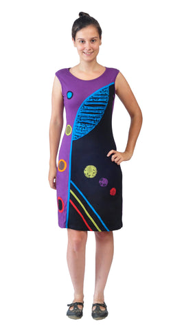 Razor Cut & Patch Design Colorful Sleeveless Dress. - TATTOPANI