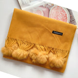 Women Solid Color Soft Hairball Scarf Oversize Cashmere Scarves Ladies Shawl Wrap Winter Pashmina Female Hijab Headband Muffler